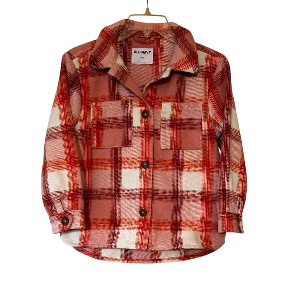 Old Navy Kids Pink and White Plaid Button Down Jacket Sz Medium (8)